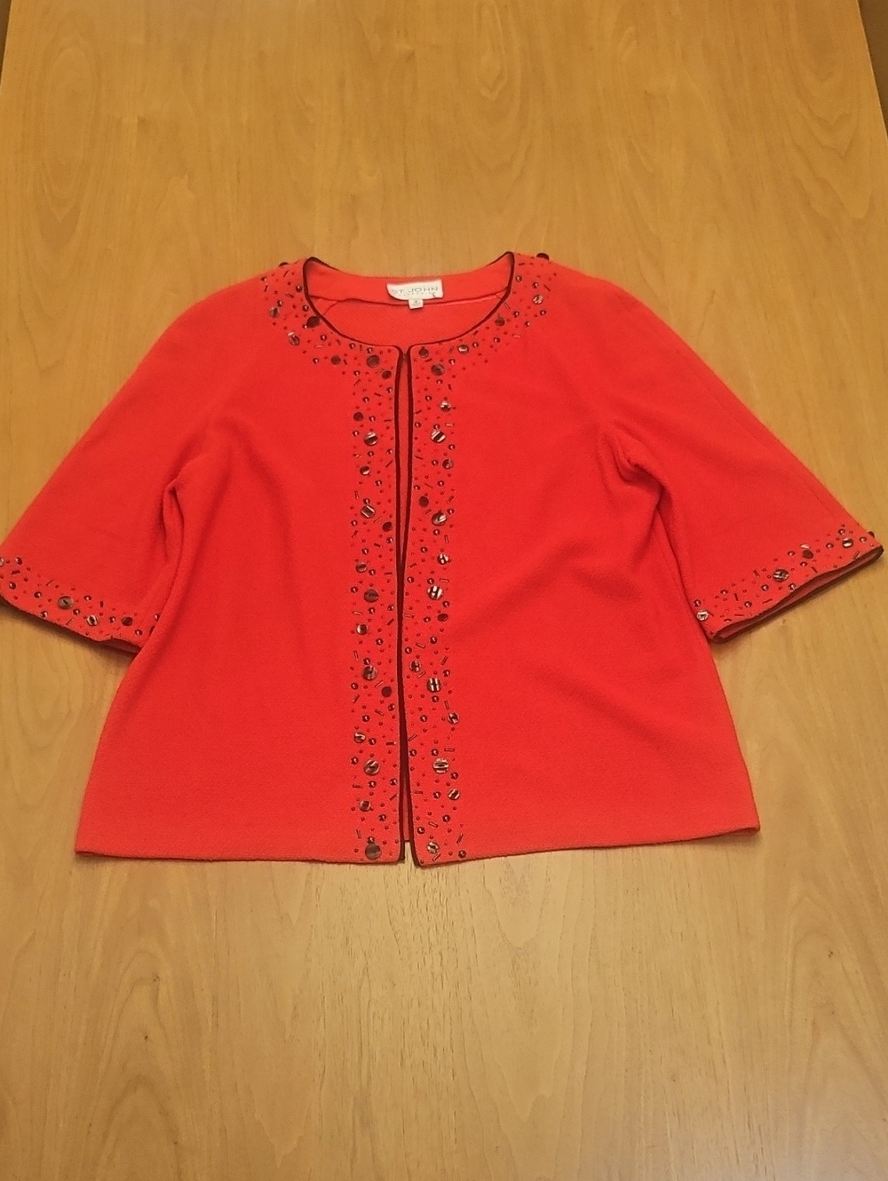 St. John Red Knit Top with Round Neck Size 14